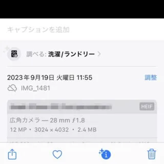 iPhoneアプリ→写真→詳細情報→洗濯／ランドリー