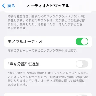 iPhone＞設定＞アクセシビリティ＞オーディオとビジュアル