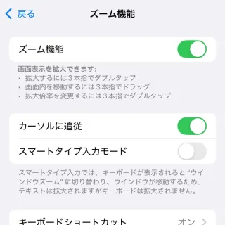 iPhone→設定→アクセシビリティ→ズーム