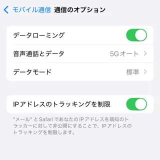 iPhone→設定→モバイル通信通信のオプション