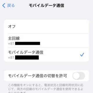 iPhone→設定→モバイル通信→モバイルデータ通信
