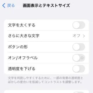 iPhone→iOS15→アクセシビリティ→画面表示とテキストサイズ