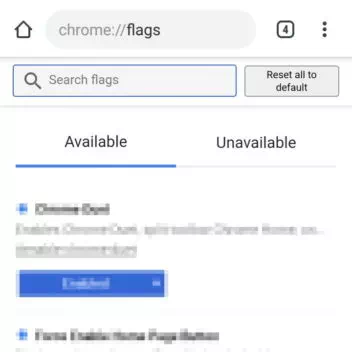 Android→Chrome→Flags